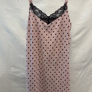 Joyspun Women's Dreamy Soft Collection Lace Trim Chemise Pink Black PokaDots XL